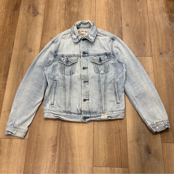 Y2K! 🌟AMBERCROMBIE🌟 RARE EXTRA HEAVY OUNCE DENIM JEAN JACKET LIGHT WASH L - Picture 2 of 13